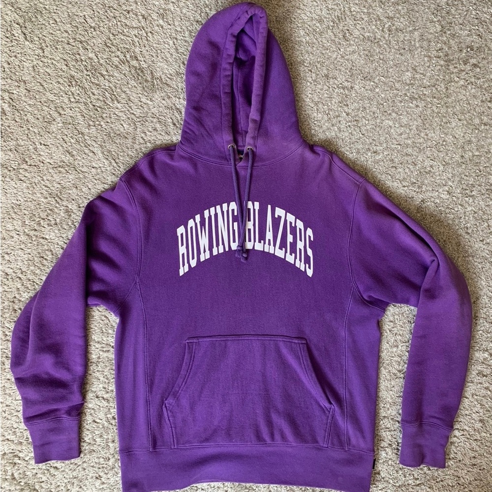 Rowing Blazer Collegiate spellout purple pullover hoodie medium